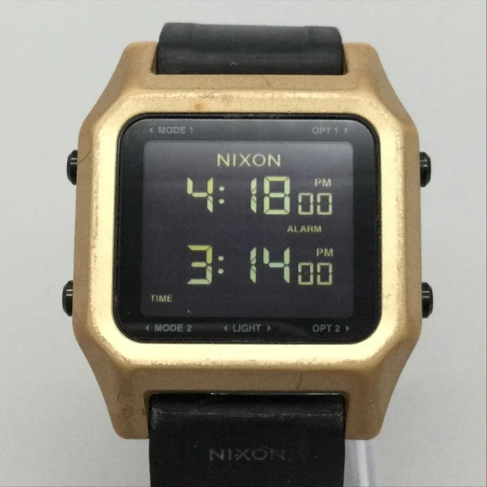 Nixon The Staple Mens Watch 39mm Gold Black Digital Alarm Backlight Silicone